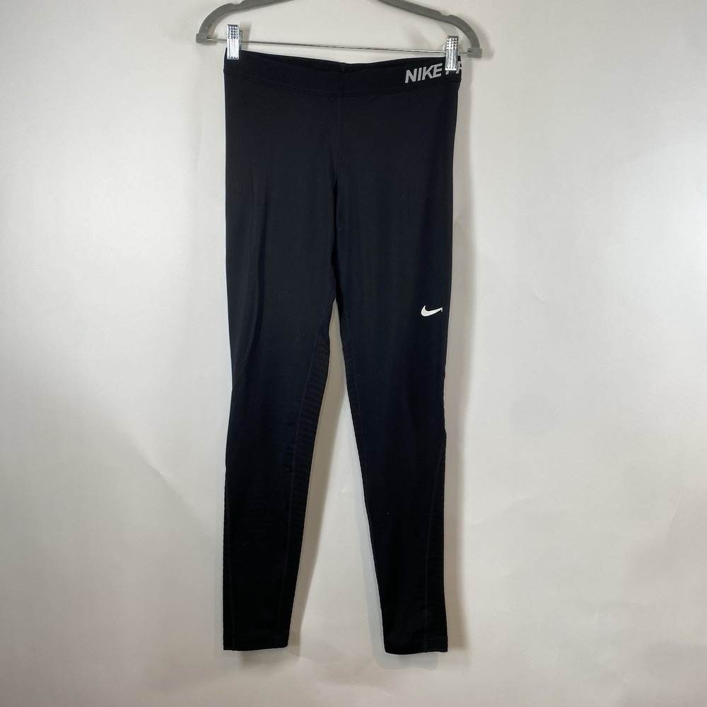 Nike Pro Women's Dri-Fit Leggings Size L Black Striped Athletic Sporty Workout